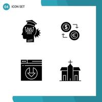 User Interface Pack of 4 Basic Solid Glyphs of knowledge euro smart coins financial Editable Vector Design Elements