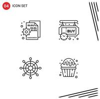 Group of 4 Modern Filledline Flat Colors Set for browser timer page buy marine Editable Vector Design Elements