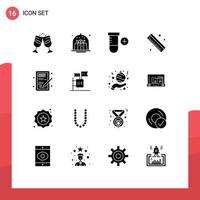 Pack of 16 Modern Solid Glyphs Signs and Symbols for Web Print Media such as design school dessert ruler space Editable Vector Design Elements