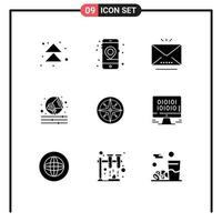 9 Thematic Vector Solid Glyphs and Editable Symbols of navigation compass email shout alert Editable Vector Design Elements