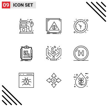 conjunto moderno de 9 esquemas pictograma del algoritmo del servidor de proceso de trabajo ver elementos de diseño vectorial editables vector