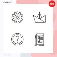 4 Universal Line Signs Symbols of gear help cogs paper information Editable Vector Design Elements