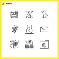 Modern Set of 9 Outlines Pictograph of ice direction employee up arrow Editable Vector Design Elements