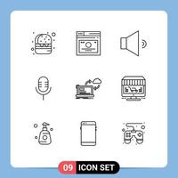 Pack of 9 creative Outlines of data sync sound show microphone Editable Vector Design Elements