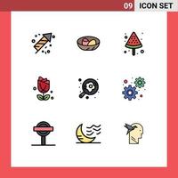 Group of 9 Filledline Flat Colors Signs and Symbols for pan camping pizza plent imerican Editable Vector Design Elements