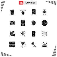 Pack of 16 Modern Solid Glyphs Signs and Symbols for Web Print Media such as calendar bot data artificial robot Editable Vector Design Elements