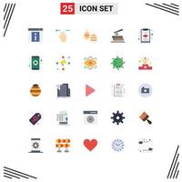 Group of 25 Flat Colors Signs and Symbols for clipboard timber three fingers log food Editable Vector Design Elements