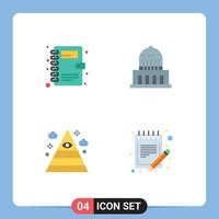 4 Thematic Vector Flat Icons and Editable Symbols of book pyramid building usa list Editable Vector Design Elements