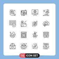 Set of 16 Modern UI Icons Symbols Signs for hardware devices computer computers umbrella Editable Vector Design Elements