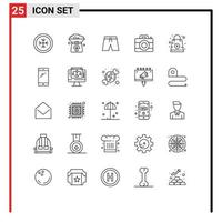 paquete de iconos de vector de stock de 25 signos y símbolos de línea para tecnología de compras pantalones cortos elementos de diseño de vector editables de cámara digital