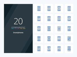 20 Smartphones Blue Color icon for presentation vector