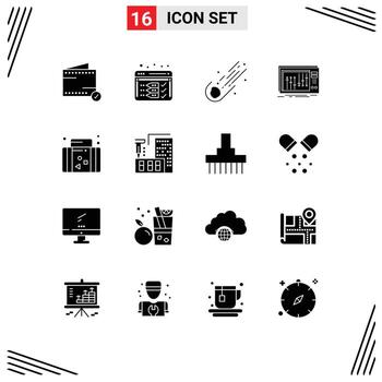 User Interface Pack of 16 Basic Solid Glyphs of studio mixer asteroid dj comet Editable Vector Design Elements