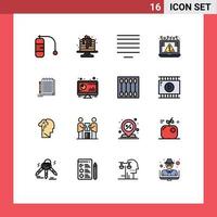 Modern Set of 16 Flat Color Filled Lines Pictograph of pad notepad center security cyber Editable Creative Vector Design Elements
