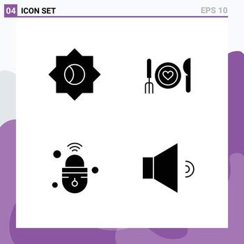 4 Thematic Vector Solid Glyphs and Editable Symbols of basic iot dinner date secure Editable Vector Design Elements