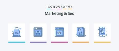 paquete de iconos de marketing y seo blue 5 que incluye gps. analisis seo ojo. SEO análisis. diseño de iconos creativos vector