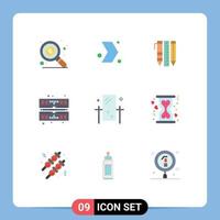 Set of 9 Vector Flat Colors on Grid for grooming beauty essential tools ram computer Editable Vector Design Elements