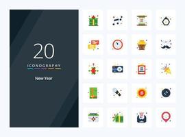 20 icono de color plano de año nuevo para presentación vector