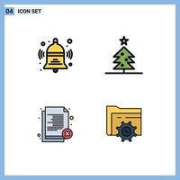 Mobile Interface Filledline Flat Color Set of 4 Pictograms of bell office education star reject Editable Vector Design Elements