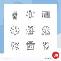 Pack of 9 Modern Outlines Signs and Symbols for Web Print Media such as medicine bacterium syringe texture design Editable Vector Design Elements