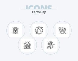 Earth Day Line Icon Pack 5 Icon Design. grow. natural. green. leaves. earth vector