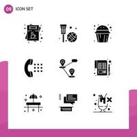 Set of 9 Modern UI Icons Symbols Signs for phone call net apps cup cake Editable Vector Design Elements