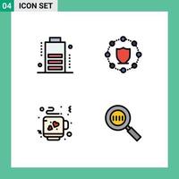 Stock Vector Icon Pack of 4 Line Signs and Symbols for battery tea computing network code search Editable Vector Design Elements