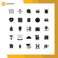 Set of 25 Commercial Solid Glyphs pack for signal bell laboratory alert id Editable Vector Design Elements