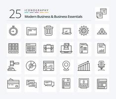 paquete de iconos de 25 líneas de negocios modernos y elementos esenciales de negocios que incluye lata. cesta. archivo. basura. expediente vector