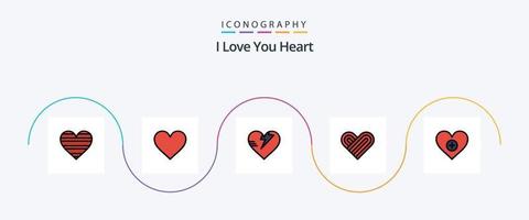 paquete de iconos de 5 planos llenos de línea de corazón que incluye. corazón. agregar. como vector