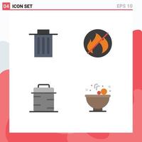 Modern Set of 4 Flat Icons and symbols such as delete thanks user no bowl Editable Vector Design Elements