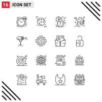 Modern Set of 16 Outlines and symbols such as photographic effects snow arab animal Editable Vector Design Elements