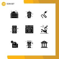 Modern Set of 9 Solid Glyphs and symbols such as page smartphone water printing king Editable Vector Design Elements