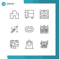 Modern Set of 9 Outlines Pictograph of socket connect house stack finance Editable Vector Design Elements