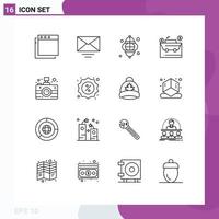 User Interface Pack of 16 Basic Outlines of news communication lamp camera case Editable Vector Design Elements