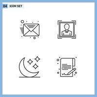 Set of 4 Modern UI Icons Symbols Signs for email stars user profile image document Editable Vector Design Elements