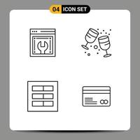Group of 4 Modern Filledline Flat Colors Set for web advancement grid web maintenance glass ui Editable Vector Design Elements