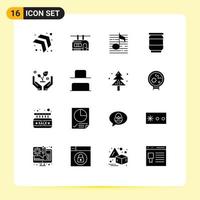 Mobile Interface Solid Glyph Set of 16 Pictograms of investment finance music soda beer Editable Vector Design Elements