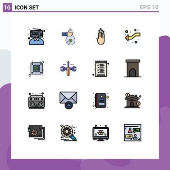 Modern Set of 16 Flat Color Filled Lines Pictograph of intersection arrows money up gesture Editable Creative Vector Design Elements