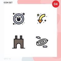 Set of 4 Modern UI Icons Symbols Signs for lock castle building arrow left fortress Editable Vector Design Elements