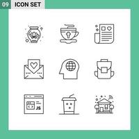 Universal Icon Symbols Group of 9 Modern Outlines of global thanksgiving healthcare mail love Editable Vector Design Elements