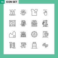 User Interface Pack of 16 Basic Outlines of coding gestures clothes arrow t shirt Editable Vector Design Elements