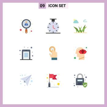 Pack of 9 creative Flat Colors of interface toch green pin code mobile Editable Vector Design Elements