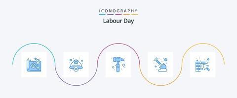 Labour Day Blue 5 Icon Pack Including wall. spade. safety. sand. watch kit