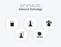 paquete de iconos de glifos de ciencia y tecnología 5 diseño de iconos. matraz de laboratorio matraz químico. gestión del trabajo información en bruto. filtrado de datos vector