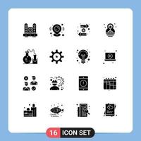 Mobile Interface Solid Glyph Set of 16 Pictograms of tube child map pin baby finance Editable Vector Design Elements