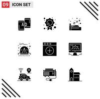 Pictogram Set of 9 Simple Solid Glyphs of new app night jungle camping Editable Vector Design Elements