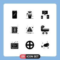 Modern Set of 9 Solid Glyphs and symbols such as error alert spring contact address Editable Vector Design Elements