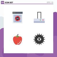 grupo de 4 iconos planos modernos establecidos para encriptación caja de seguridad de frutas ventilador elementos de diseño de vectores editables de verano
