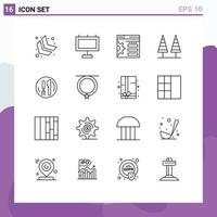 16 Thematic Vector Outlines and Editable Symbols of plate service web hotel park Editable Vector Design Elements