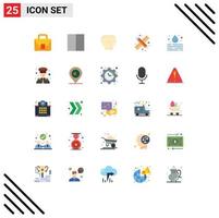 25 Universal Flat Color Signs Symbols of waste leak mind water pencil and ruler Editable Vector Design Elements